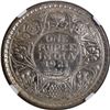 Rare Date NGC MS 62 Graded Silver One Rupee Coin of of King George V of Bombay Mint of 1921.