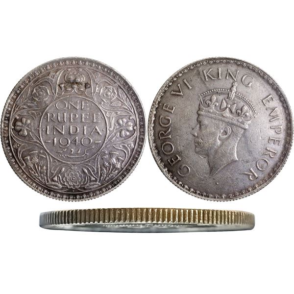 Extremely Rare Milled Edge of King George VI of 1940 of Silver One Rupee Coin of Bombay Mint.