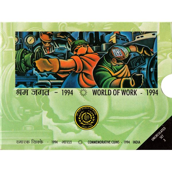 UNC Set of 3 Commemorative Coins of ILO-World of Work of Bombay Mint of 1994.
