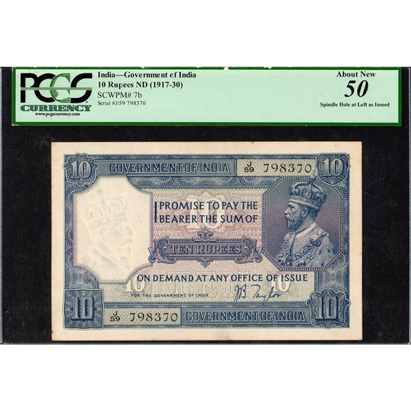 Very Rare PCGS 50 Graded Ten Rupees Banknote of King George V Signed by J B Taylor of 1926 of Britis