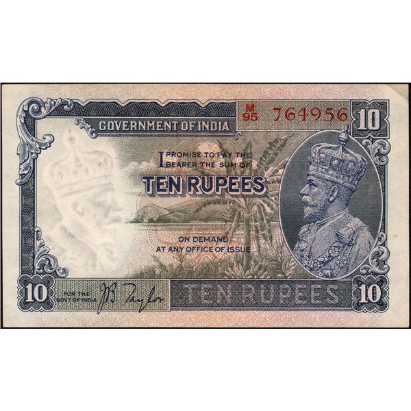 Rare Ten Rupees Banknote of British India of King George V Signed by J B Taylor of 1935.