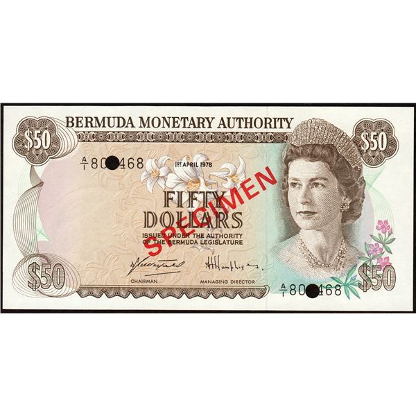 Rare Specimen Fifty Dollars Banknote of Queen Elizabeth II of Bahamas.