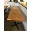 Image 2 : SOLID WOOD PLANK TOP DOUBLE PEDESTAL BAR/BISTRO TABLE - 94" LONG X 27" WIDE X 2 1/2" THICK