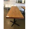 Image 2 : SOLID WOOD PLANK TOP DOUBLE PEDESTAL BAR/BISTRO TABLE - 94" LONG X 27" WIDE X 2 1/2" THICK