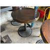 Image 2 : 28" ROUND 31"H DARK WOOD METAL BASE COMMERCIAL RESTAURANT TABLE WITH 3 YELLOW METAL STACKING CHAIRS