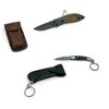 Image 1 : Hand Forged Damascus Folding 1 1/2" Blade Keychain Knife, and Folding 2 3/4" Blade Knife with Sheath