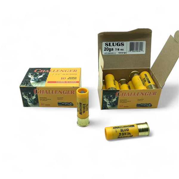 Challenger 20 Ga 2 3/4" Slug Ammunition, 20 Rounds