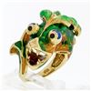 Image 8 : Vintage 18K Yellow Gold Multi Color Enamel Large Dragon or Fish Wrap Band Ring