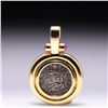 Image 2 : 18K Yellow Gold Pendant with Rubies & Ancient Silver Armenian Coin