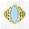 Image 1 : Estate Italian 18k Gold Oval Cabochon Cut Turquoise Solitaire Braided Cigar Ring