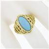 Image 3 : Estate Italian 18k Gold Oval Cabochon Cut Turquoise Solitaire Braided Cigar Ring