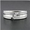 Image 3 : Men's 14k White Gold LEOï¿½ Diamond Diagonal Channel Grooved Wedding Band Ring