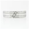 Image 5 : Men's 14k White Gold LEOï¿½ Diamond Diagonal Channel Grooved Wedding Band Ring