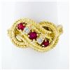 Image 1 : 18k Yellow Gold 0.50 ctw Prong Round Diamond & Ruby Braided Loop Knot Band Ring