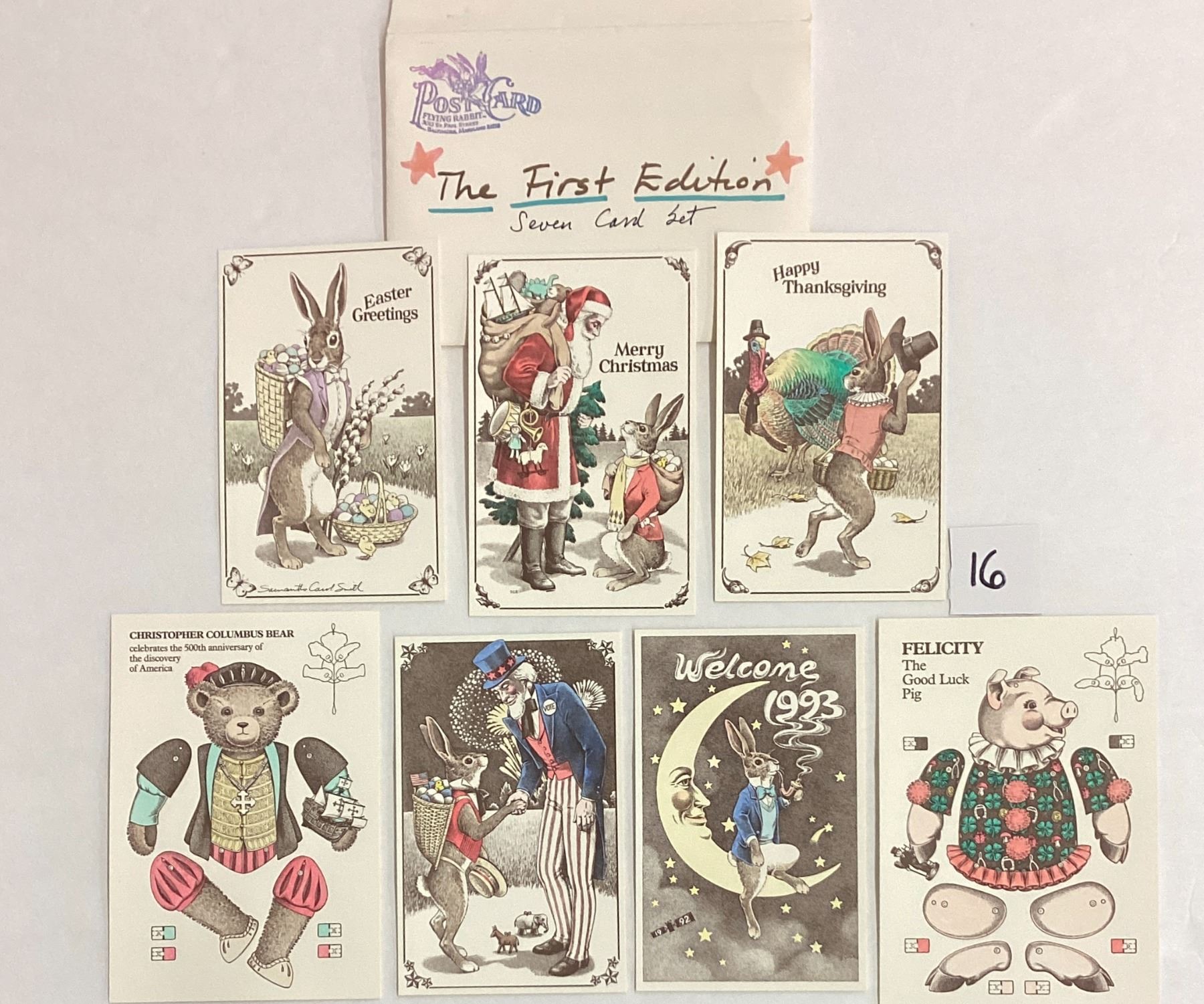 Flying Rabbit Holiday Postcards 1992 1st Edition 7 Cards