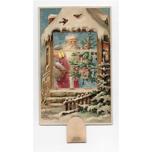 Novelty - Mechanical Window Angels & Santa Clause Christmas Holiday Postcard