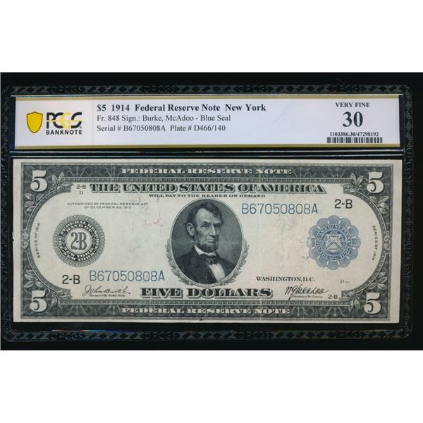 1914 $5 New York FRN PCGS 30