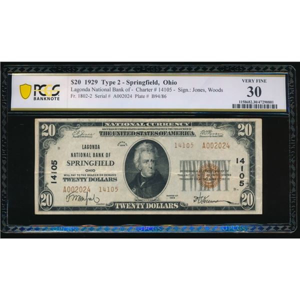 1929 $20 Springfield OH National PCGS 30