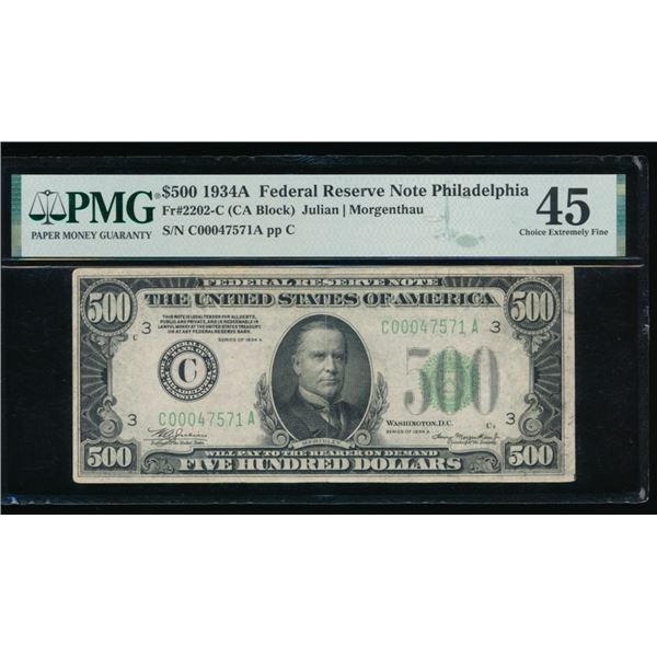 1934A $500 Philadelphia FRN PMG 45
