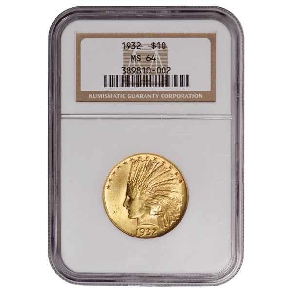 1932 $10 Indian Head Eagle Gold Coin NGC MS64