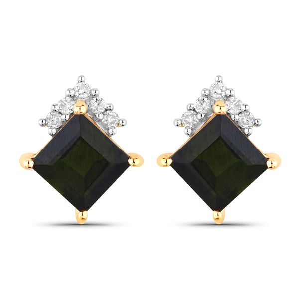 14KT Yellow Gold 1.66ctw Green Tourmaline and White Diamond Earrings