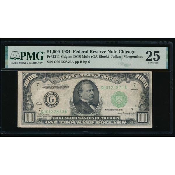 1934A $1000 Chicago FRN PMG 25