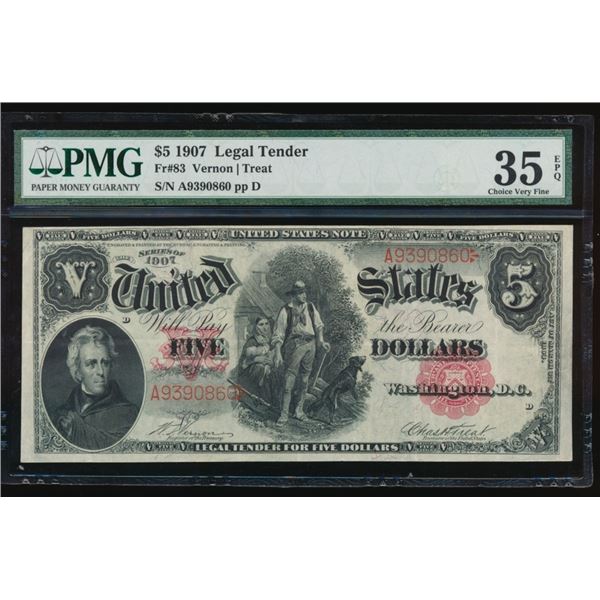 1907 $5 Legal Tender Note PMG 35EPQ