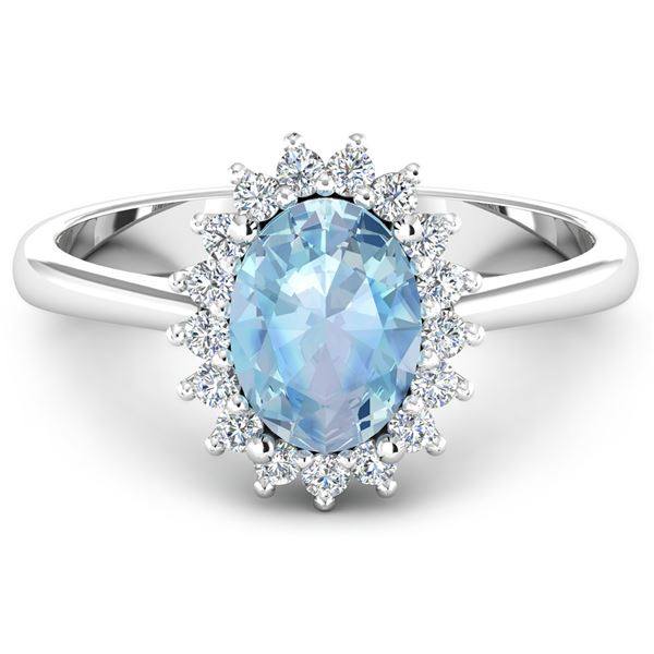 14KT White Gold 1.28ctw Aquamarine and Diamond Ring