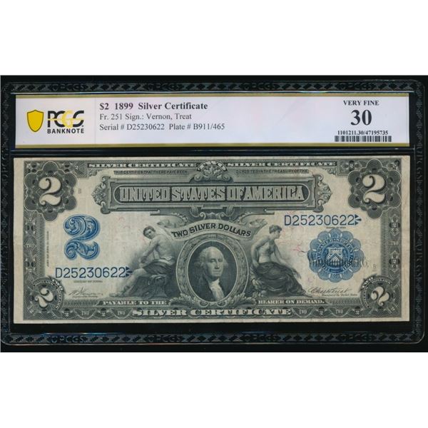 1899 $2 Mini Porthole Silver Certificate PCGS 30