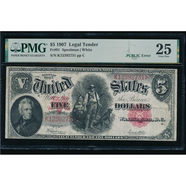 1907 $5 Legal Tender Note PMG 25