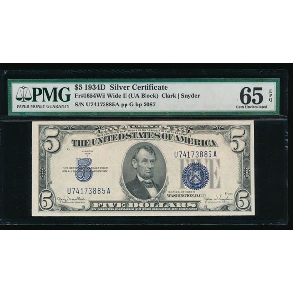 1934D $5 Silver Certificate PMG 65EPQ