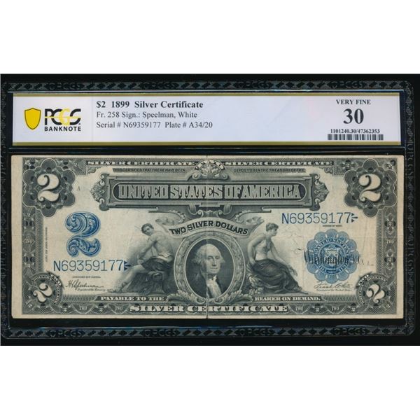 1899 $2 Mini Porthole Silver Certificate PCGS 30