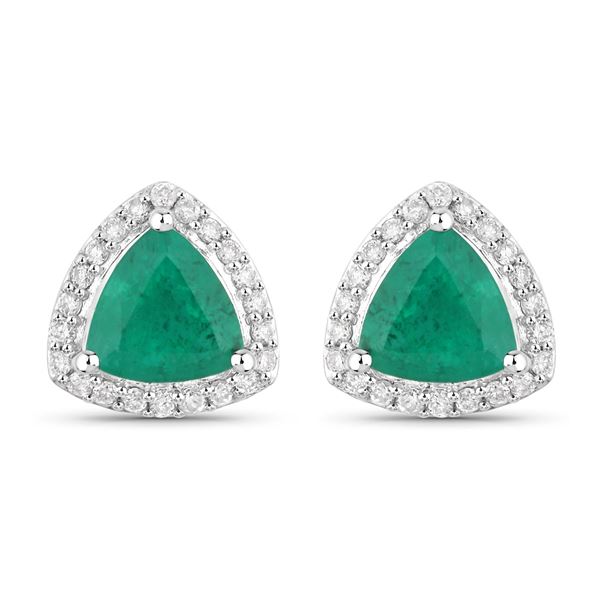 14KT White Gold 1.27ctw Zambian Emerald and White Diamond Earrings