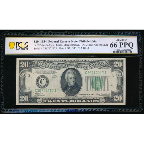 1934 $20 Philadelphia FRN PCGS 66PPQ