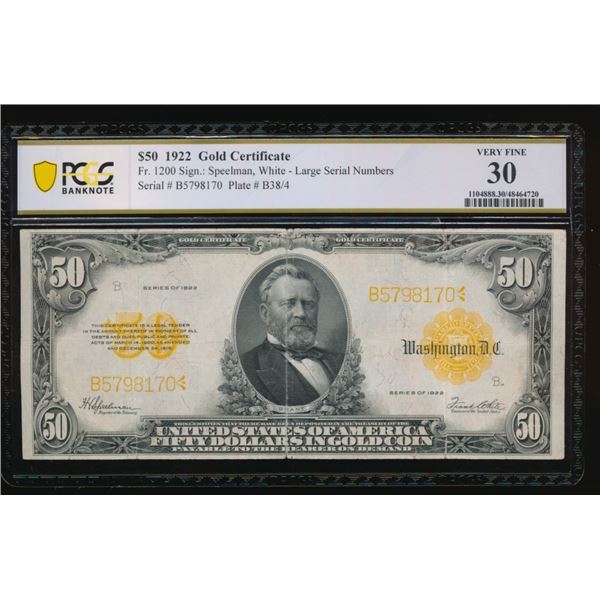 1922 $50 Gold Certificate PCGS 30