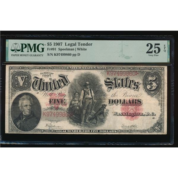 1907 $5 Legal Tender Note PMG 25EPQ