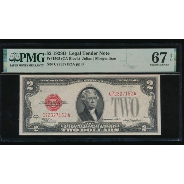 1928D $2 Legal Tender Note PMG 67EPQ