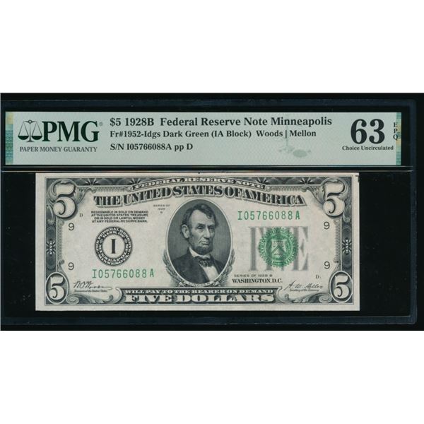 1928B $5 Minneapolis FRN PMG 63EPQ