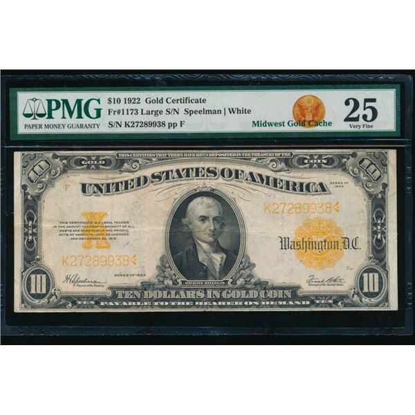 1922 $10 Gold Certificate PMG 25