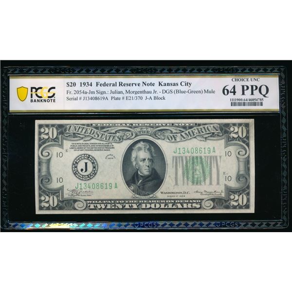 1934 $20 Kanas City FRN PCGS 64PPQ