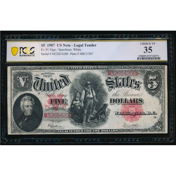1907 $5 Legal Tender Note PCGS 35