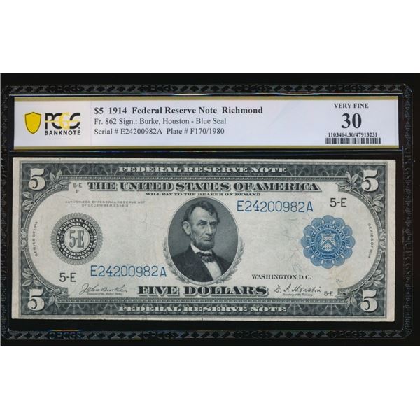 1914 $5 Richmond FRN PCGS 30