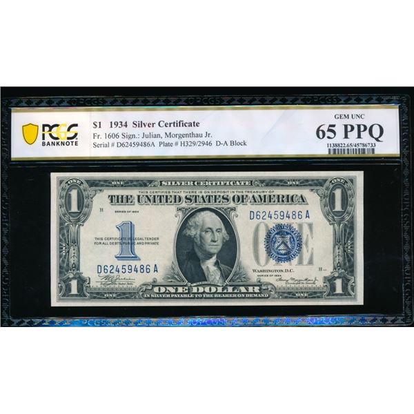 1934 $1 Silver Certificate PCGS 65PPQ