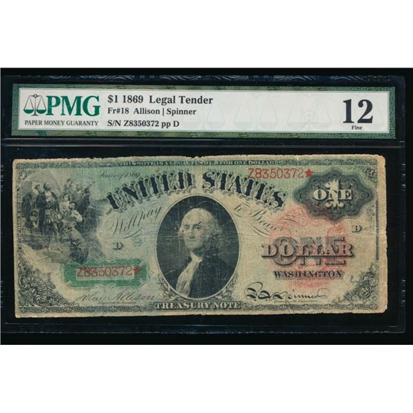1869 $1 Legal Tender Note PMG 12