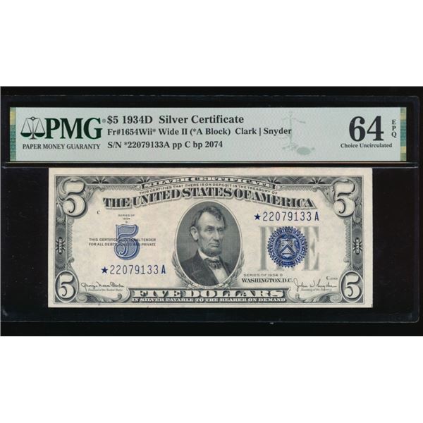 1934D $5 STAR Silver Certificate PMG 64EPQ