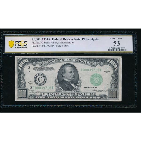 1934A $1000 Philadelphia FRN PCGS 53