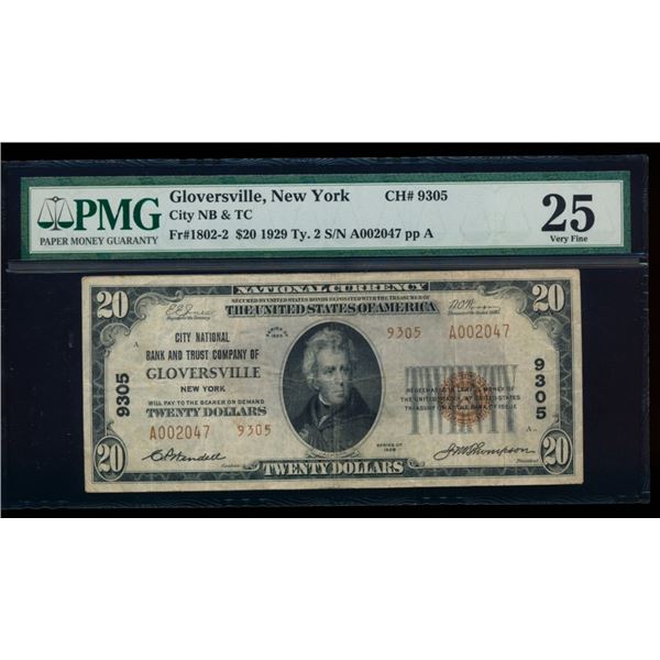 1929 $20 Gloversville NY National PMG 25