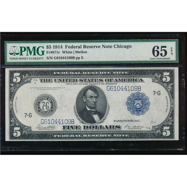 1914 $5 Chicago FRN PMG 65EPQ