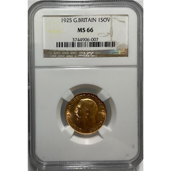 1925 G Britain 1 Sov Gold Coin NGC MS66