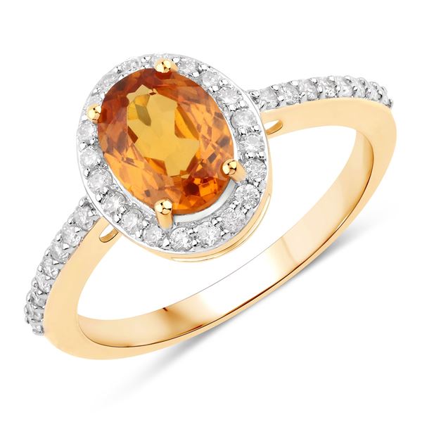 14KT Yellow Gold 1.66ctw Spessartite Garnet and White Diamond Ring